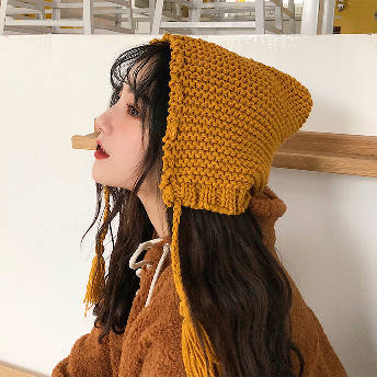 秋冬可愛い日系人気ニット生地厚い保温学園風帽子