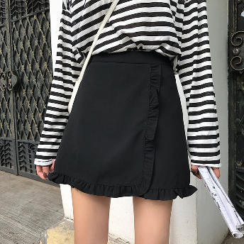 韓国スタイルカジュアル無地ハイウエスト合わせやすいスカート