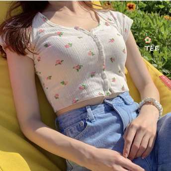韓国chic花柄気質よいスリム細見せスウィートファッションシャツ
