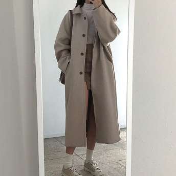 シンプル気質満点ファッション無地秋冬韓国風厚いラシャ生地コート