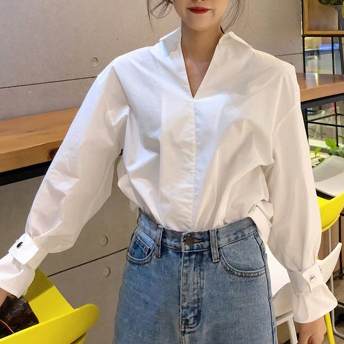 韓国風コットン無地着心地いい長袖ファッションシャツ