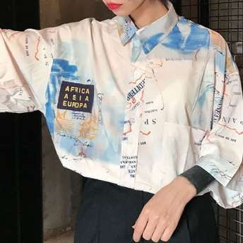 夏韓国系ファッション原宿風個性プリント着痩せ気質半袖シャツ