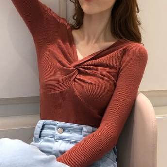 女子力アップ大人セクシー韓国ファッションレトロニットセーター
