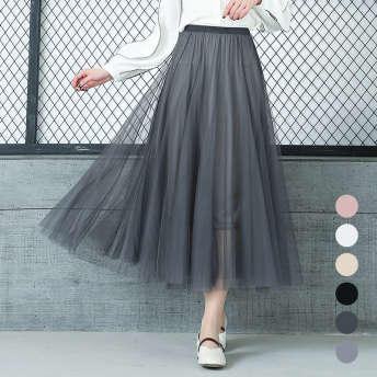 レディースファッションシンプル韓国系メッシュ  チュール スカート