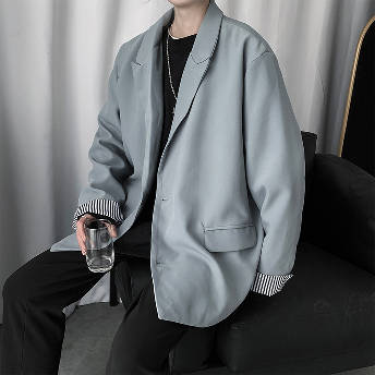 レトロ韓国折り襟気質アップシングルブレストファッションアウターメンズスーツ