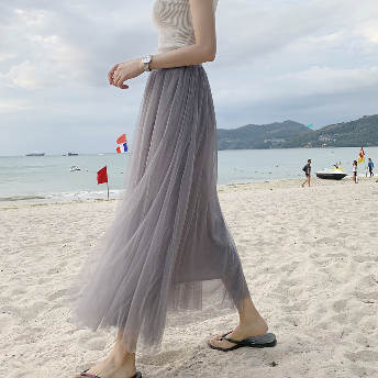 韓国スタイル可愛いキュートスウィート気質アップフェミニン女性魅力着瘦せ着心地いいチュールスカート