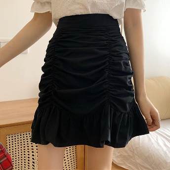 韓国風超人気可愛いフリルシボ裾ハイウエスト気質アップスカート