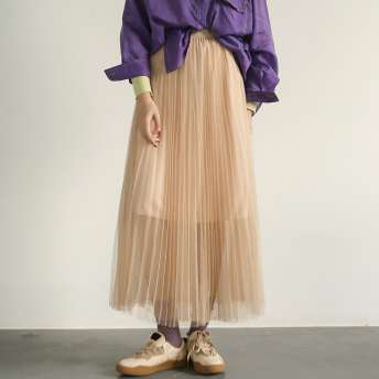 韓国風優しい淑やかフェミニンプリーツチュール合わせやすいスカート