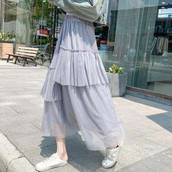 韓国風可愛いチュールフェミニン女性魅力不規則ハイウエストスカート
