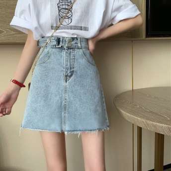 韓国人気新品シンプル無地ハイウエストベルト付きアバンギャルドエッジングショートスカート