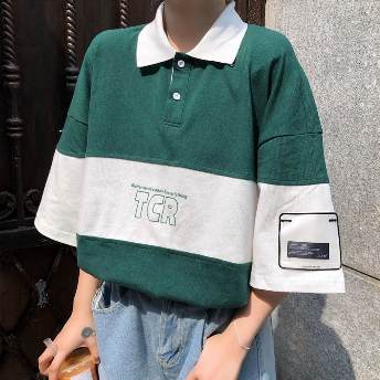 売れ切れ必至 可愛い若見え 韓国系キャンパス配色ファッションゆったり合わせやすいポロシャツ