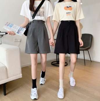 ナチュラルカジュアルキュートファッションハイウエスト韓国系無地ショットパンツ