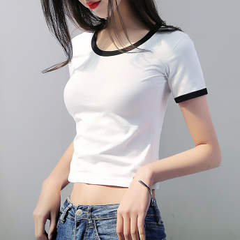 韓国系 半袖 ルーズ 着痩せ 合わせやすい ラウンドネック Vネック プルオーバー ショート丈 Tシャツ