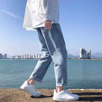 デニム 韓国ファッション 薄手 夏 シンプル 原宿 清涼 韓国ファッション 涼しい メンズパンツ