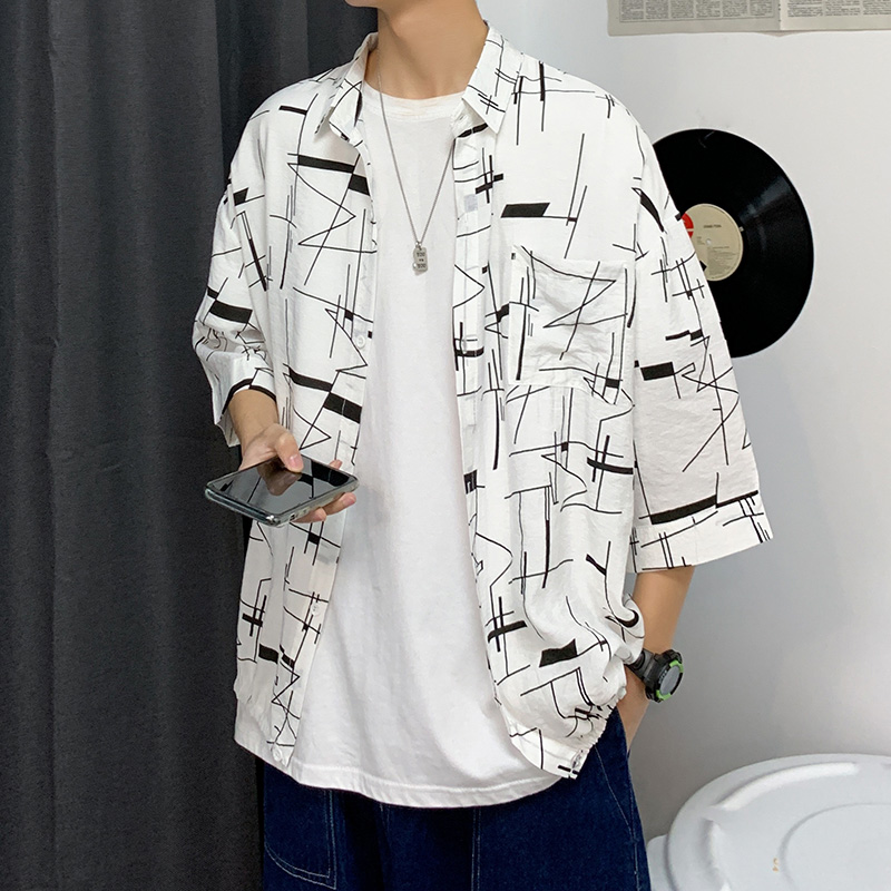 プリント柄 レトロ 夏ファッション ゆったり カジュアル シンプル 韓国ファッション メンズシャツ レディースファッション 激安通販 10代 代 30代ファッション 海外人気ファッション激安購入