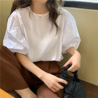 大人可愛い 韓国系 無地 ルーズ 着痩せ 合わせやすい シンプル ランタンスリーブ カジュアル シャツ