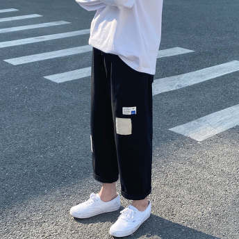 レトロ 無地 シンプル レトロ 韓国ファッション スポーツ風 合わせやい メンズパンツ