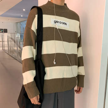 ストライプ柄 人気商品 韓国ファッション ゆったり カジュアル シンプル メンズニットセーター