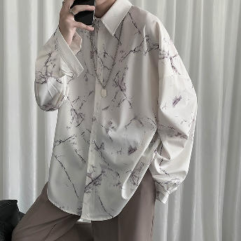 プリント柄 レトロ ストライプ柄 原宿 韓国ファッション クール メンズシャツ