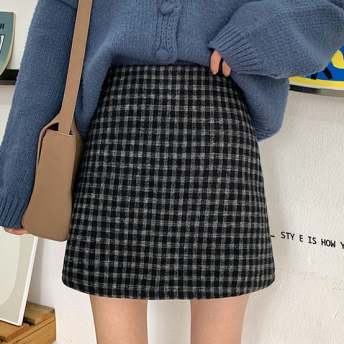 魅力的 カジュアル ファッション 通勤/OL 韓国系 Aライン チェック柄 スカート