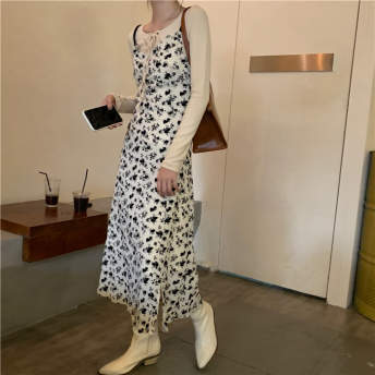 「単品注文」 ファッション シンプル 合わせやすい 長袖 カットソー 「単品注文」 女性らしい プリント ロング スリム キャミワンピース セットアップ