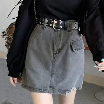 最愛の一着 韓国系 ストリート系 無地 金属飾り エイジング加工 スカート
