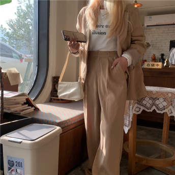 「単品注文」 フェミニン シンプル スーツ ジャケット 「単品注文」 ハイウエスト レギュラーパンツ ファッション 通勤 上下セットアップ
