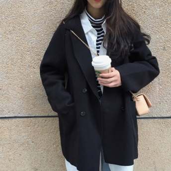 韓国の人気爆発 インスタグラム レトロ 韓国通販 カジュアル  シングルブレスト 無地 折り襟 コート