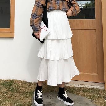 女子マスト レトロ スウィート 学園風 清新 無地 Aライン ギャザー飾り スカート