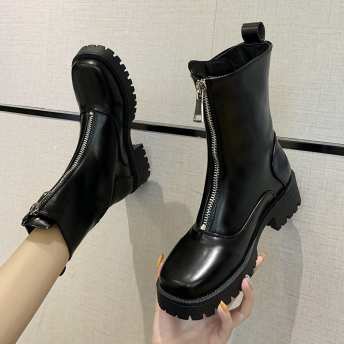 輝いて超人気 韓国通販 通勤 レトロ セレブ風 スクエアトゥ フラットヒール ショート丈ブーツ