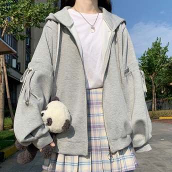 楽天人気アイテム 韓国通販 カジュアル シンプル  無地 ジッパー 学園風 キャンパス フード付き ジャケット
