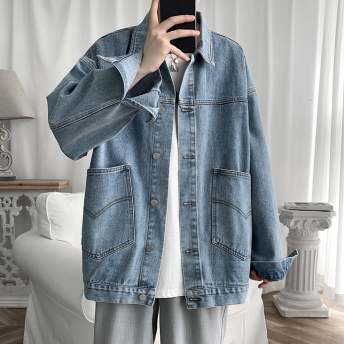 韓国系 ファッション 無地 長袖 シングルブレスト デニム M-2XL メンズジャケット イケてる メンズアウター