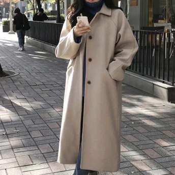 韓国の人気爆発 韓国通販 インスタグラム シンプルカジュアル エレガント シングルブレスト 無地 折り襟 コート