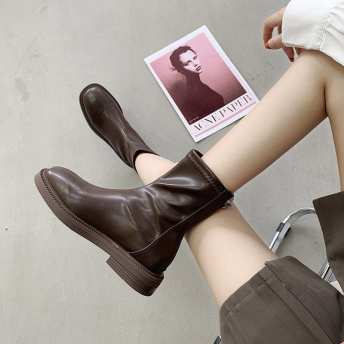 韓国の人気爆発 シンプル ファッション スクエアトゥ フラットヒール ショート丈ブーツ