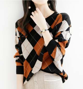韓国通販 気質満点 フェミニン 合わせやすい レディース トップス 長袖 配色 ニットセーター