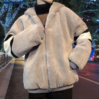 韓国系 カジュアル 配色 合わせやすい 厚手 ジッパー フード付き 長袖 メンズコート ハンサム メンズアウターウェア