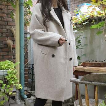 韓国通販 オススメ 無地 長袖 シンプル 一般秋 折り襟 ダブルブレストコート