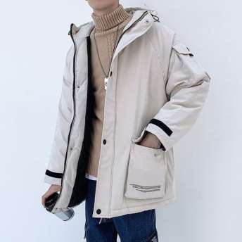 大活躍冬 メンズ 韓国系 ブート付き 切り替え ポケット飾り ジッパー 中綿コート 究極のカッコよさ メンズアウター