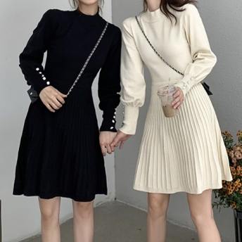 韓国風ファッション レディース ハイウエスト 気質 スリム 履き心地いい デート ニットワンピース
