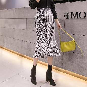 激売れ中 シンプル フェミニン 韓国系 ファッション 通勤/OL スリット ギャザー飾り チェック柄 スカート