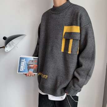 【裏起毛】韓国ファッション おしゃれ 大好評 ラウンドネック 配色 カジュアル メンズセーター ハンサム メンズトップス