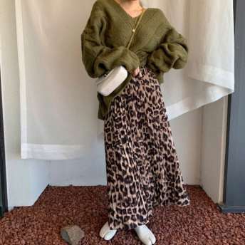 「単品注文」 韓国ファッション ゆったり ｖネック 無地 セーター 「単品注文」 ヨーロッパ ヒョウ柄 ロング プリーツスカート 上下セットアップ