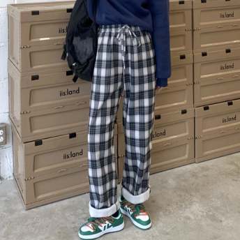手触り良く ストリート系 キャンパス 韓国系 ファッション チェック柄 配色 秋冬 ガウチョパンツ