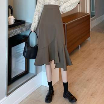 おすすめ ファッション 韓国系 エレガント 森ガール スウィート ギャザー飾り 無地 ロング スカート