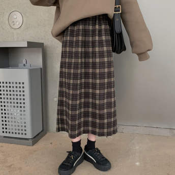 超人気商品 ストリート系 韓国系 レトロ シンプル ロング チェック柄 配色 ロング プリーツスカート