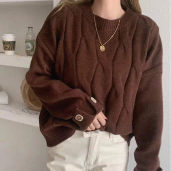 韓国風 ファッション 通勤 エレガント スウィート 無地 シンプル ラウンドネック 合わせやすい セーター