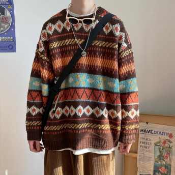 合わせやすい 暖かい感じ カジュアル プルオーバー プリント ラウンドネック 長袖 メンズセーター ハンサム メンズトップス