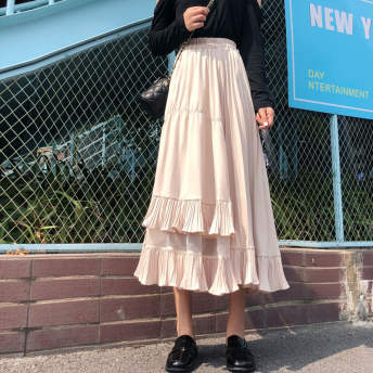 人気爆発中 ファッション シンプル 清新 韓国系 ギャザー飾り 切り替え 無地 スカート