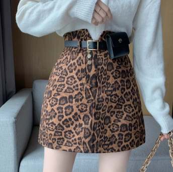 安定感抜群 韓国系 フェミニン ストリート系 ファッション ヒョウ柄 冬 スカート
