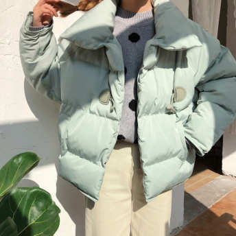 韓国通販 オススメ ファッション  カジュアル シンプル ジッパー 好感度100％ 無地 ラウンドカラー  ダウンコート
